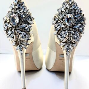 Badgley Mischka Silver and Cream Embellished Heels